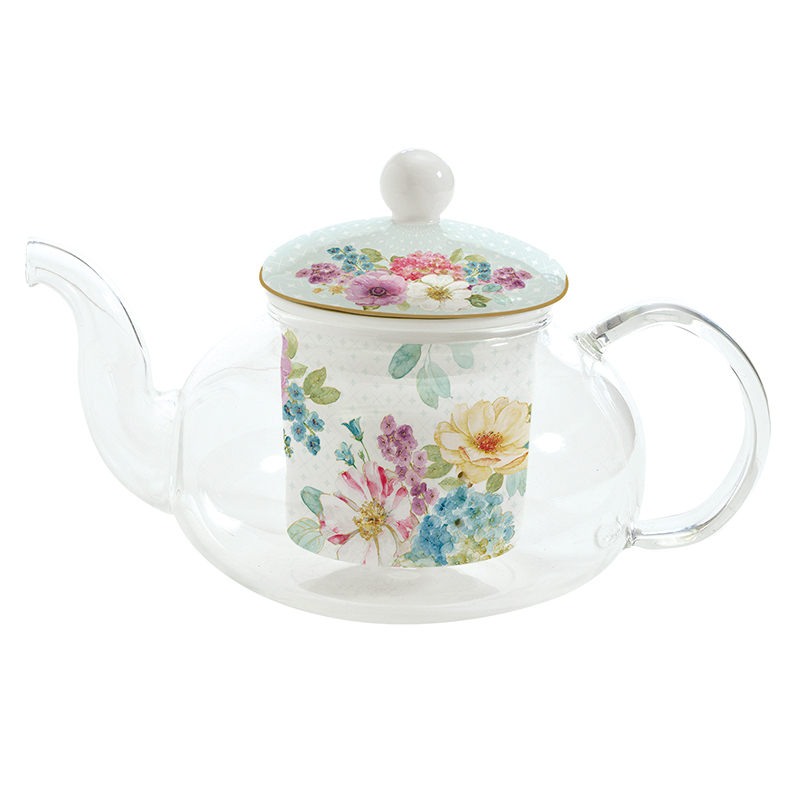 【義大利Easy life】鄉村花束-花茶壺450ML(玻璃/陶瓷)