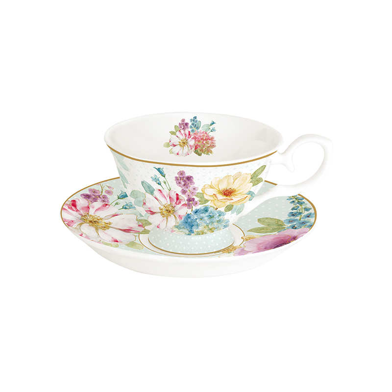 【義大利Easy life】鄉村花束-早餐茶杯盤組200ML(骨瓷)